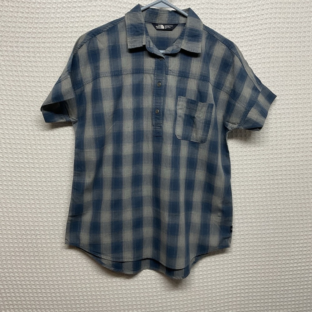 Vintage The North Face Shirt Womens SP Short Sleeve 1/2 Button Front Plaid Y2K